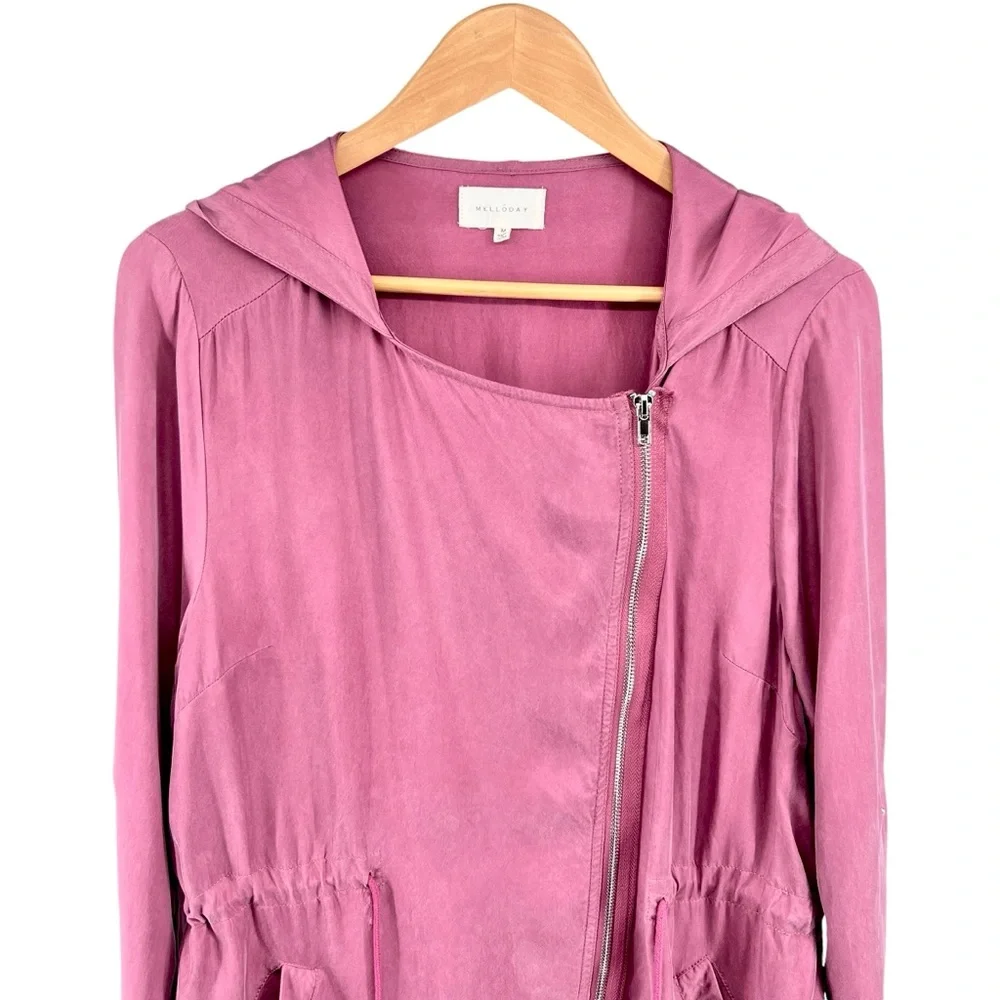 Anthropologie Melloday Short Trench Jacket Medium Dusty Rose Roll Tab Tie Waist - Picture 7 of 16